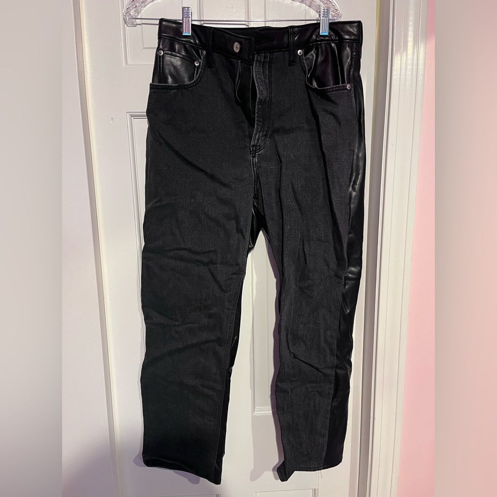 Mixed Fabric Ultra High Rise Ankle Straight Abercrombie Jeans